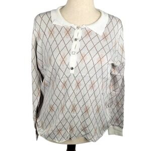 Belldini Long Sleeve Shirt Winter White Combo Henley Women's Size XL